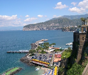 Włochy, Zabudowa, Góry, Woda, Sorrento