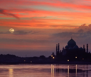 Indie, Zachód słońca, Mauzoleum, Tadź Mahal, Agra
