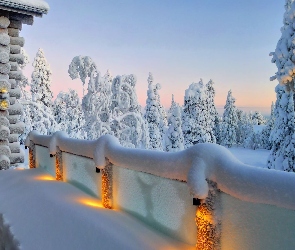 Zima, Śnieg, Drzewa, Domek