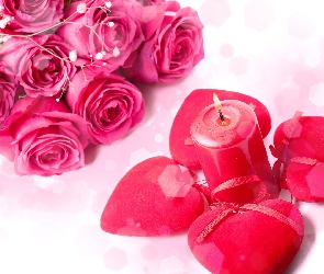 Walentynki, Romantyzm, Świeca, Róże