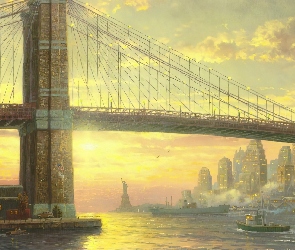 Obraz, Rzeka, Thomas Kinkade, Most, Reprodukcja