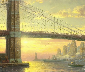Reprodukcja, Rzeka, Most, Thomas Kinkade, Obraz