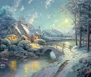 Thomas Kinkade, Rzeka, Dom, Zima