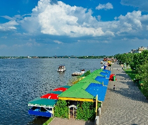 Donieck, Niebo, Namioty, Rzeka, Aleja, Statki