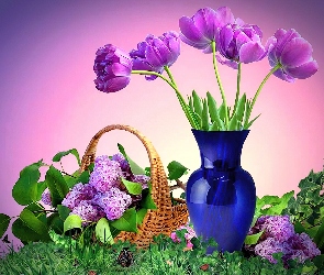 Tulipany, Bez, Wazon, Liliowy