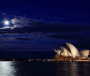 Australia, Chmury, Noc, Księżyc, Sydney