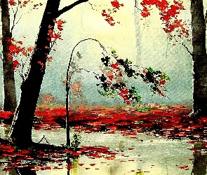 Drzewa, Obraz, Liście, Jesień, Kolorowe