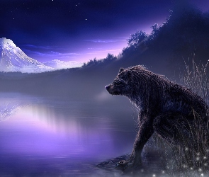 Woda, Fantasy, Noc, Góra, Stwór