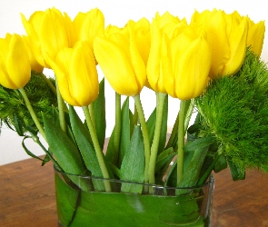 Żółte, Bukiet, Tulipany