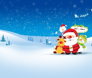 Mikołaj, Śnieg, Bałwan, Renifer