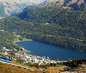 St.Moritz, Pociąg, Góry, Szwajcaria, Engadine