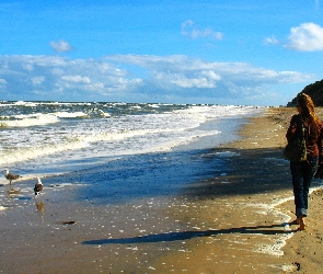 Dziewczyna, Plaża, Morze, Lato
