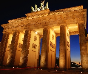 Noc, Brama Brandenburska, Berlin, Niemcy