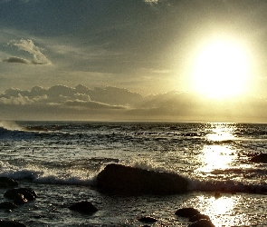 Morze, Słońca, Wschód, Kamienie