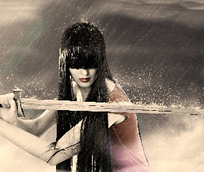 Kobieta, Deszcz, Miecz