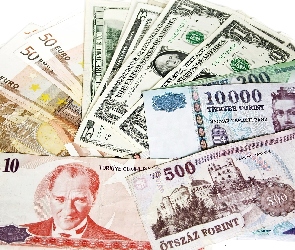 Euro, Forinty, Banknoty, Dolary