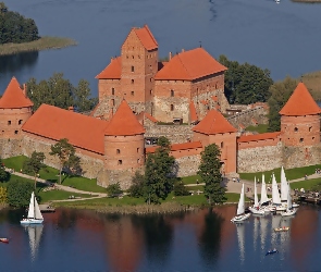 Zamek, Wyspa, Troki, Jachty, Galwe, Litwa, Jezioro