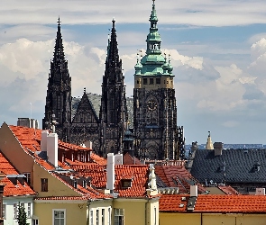Dachy, Domy, Praga, Chmury, Św. Witta, Czechy, Katedra