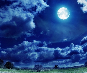 Piękne, Księżyc, Noc, Chmury