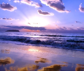 Morze, Promienie, Słońce, Fale