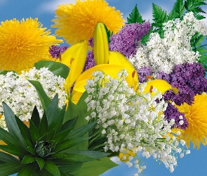 Bukiet, Liście, Kwiaty