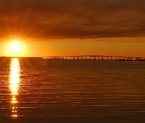 Zachód, Most, Rzeka, Słońca