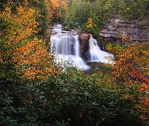 Wodospad, Jesień, Drzewa, Kolorowe