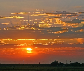 Zachód, Farma, Chmury, Słońca