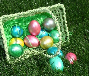 Kolorowe, Wielkanoc, Koszyczek, Jajka