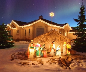 Boże Narodzenie, Domek, Żłobek, Choinki