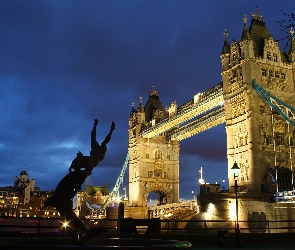 Most, Noc, Londyn, Tower Bridge