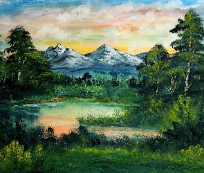 Chmury, Góry, Jeziorko, Drzewa