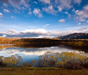 Chmury, Góry, Nowa Zelandia, Krzaki