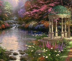 Liście, Kolorowe, Park, Rzeczka