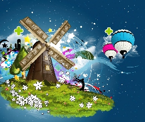 Fantasy, Niebo, Młyn, Balony