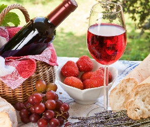 Piknik, Łąka, Wino, Owoce