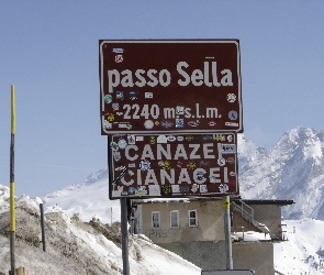Dolomity, Passo Sella, Góry, Śnieg