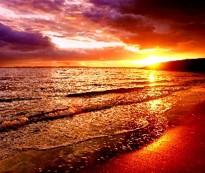 Plaża, Morze, Zachód, Słońca