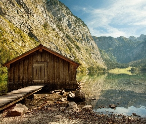 Góry, Jezioro, Kładka, Chatka