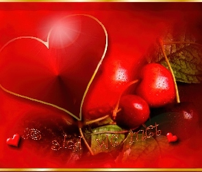 czerwone serce , wiśnie, Walentynki
