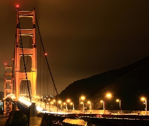 Most, Golden Gate, Światła, Droga, Miasto, Noc