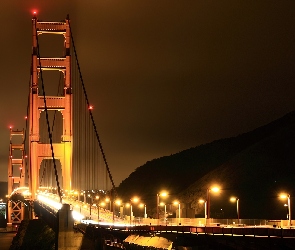 Światła, Miasto, Golden Gate, Most, Noc, Droga
