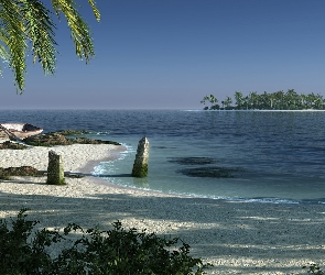 Wysepka, Łódka, Morze, Plaża