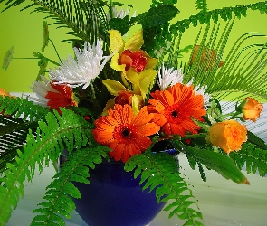 Róże, Kwiatów, Bukiet, Storczyk, Gerbery
