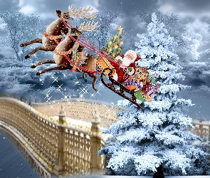 Mikołaj, Malarstwo, Boże, Narodzenie, Sanie