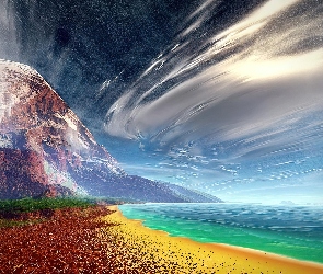 Morze, Plaża, Chmury
