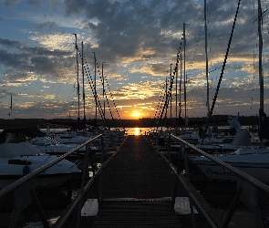 Jezioro Charzykowskie, Słońca, Jachty, Zachód, Przystań