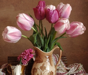 Dzbanki, Gliniane, Różowe, Tulipany
