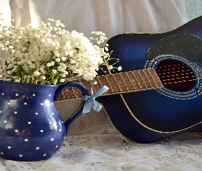 Gitara, Kwiaty, Białe, Dzbanek