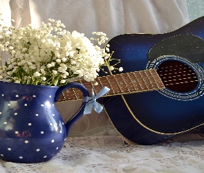 Kwiaty, Białe, Gitara, Dzbanek